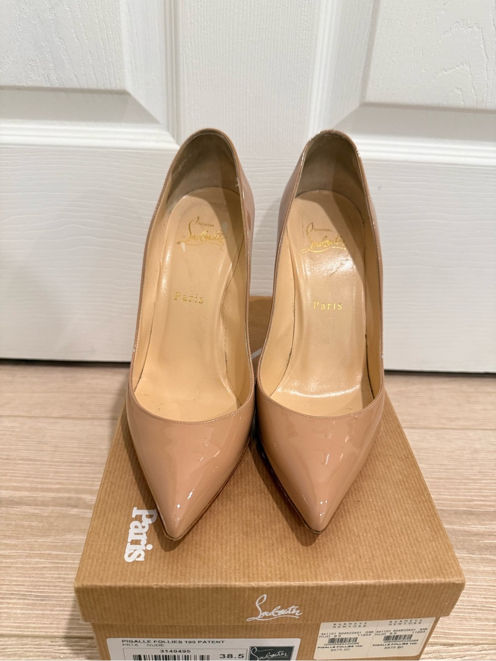 Christian Louboutin Nude Patent Leather Pointed Toe Pumps
